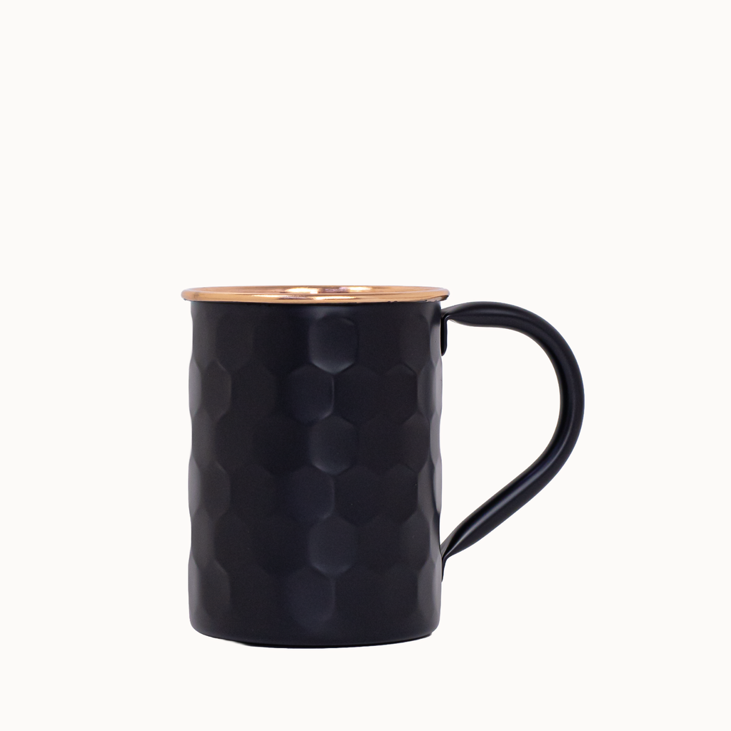 Taza Metálica Martillada – 400 ml (Negra + Cobre)