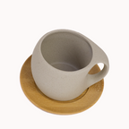 TAZA CERÁMICA DE GRES + PLATILLO DE MADERA – 200 ML