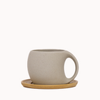 TAZA CERÁMICA DE GRES + PLATILLO DE MADERA – 200 ML